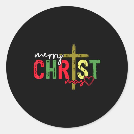Retro Merry Christmas Cross Christian Jesus Xmas W Ronde Sticker (Voorkant)