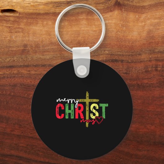 Retro Merry Christmas Cross Christian Jesus Xmas W Sleutelhanger (Voorkant)