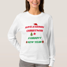RETRO MERRY CHRISTMAS EN GROOVY NEW YEAR TSHIRT