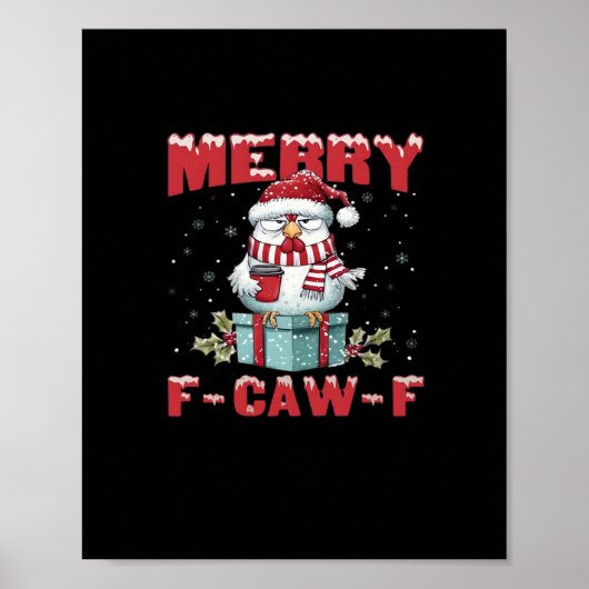 Retro Merry Christmas F-Caw-F Chicken  Poster (Voorkant)