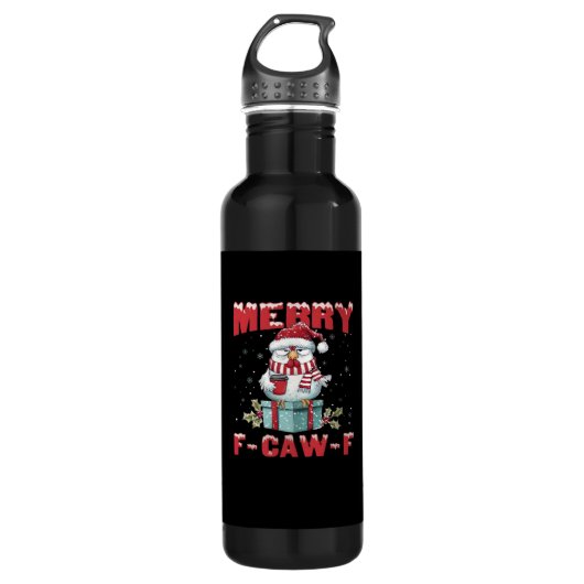 Retro Merry Christmas F-Caw-F Chicken  Waterfles (Voorkant)