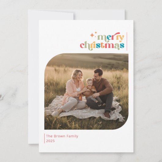 Retro Merry Christmas Family Photo Wish Feestdagenkaart (Voorkant)