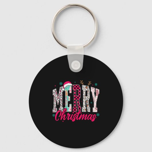Retro Merry Christmas Family Xmas Christmas Womans Sleutelhanger (Voorkant)