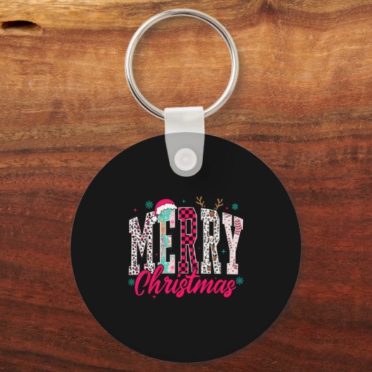 Retro Merry Christmas Family Xmas Christmas Womans Sleutelhanger (Voorkant)