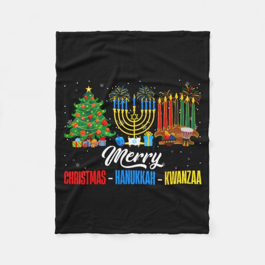 Retro Merry Christmas Hanukkah Kwanzaa Happy Holid Fleece Deken (Voorkant)