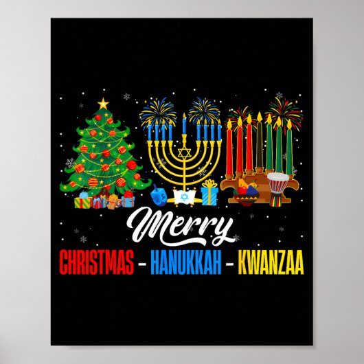 Retro Merry Christmas Hanukkah Kwanzaa Happy Holid Poster (Voorkant)