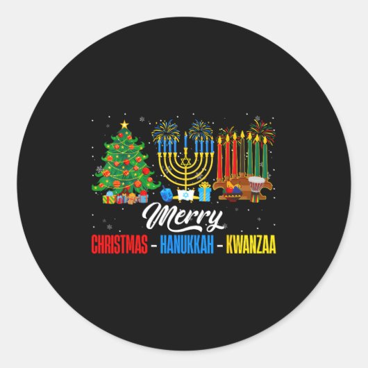 Retro Merry Christmas Hanukkah Kwanzaa Happy Holid Ronde Sticker (Voorkant)