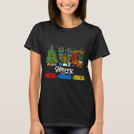 Retro Merry Christmas Hanukkah Kwanzaa Happy Holid T-shirt (Voorkant)