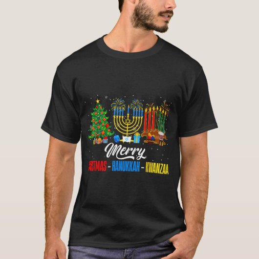Retro Merry Christmas Hanukkah Kwanzaa Happy Holid T-shirt (Voorkant)