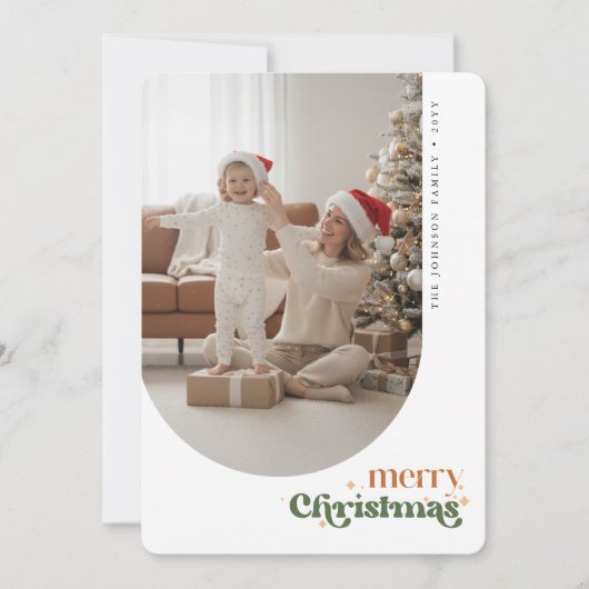 Retro Merry Christmas Happy Family Photo Greeting Feestdagenkaart (Voorkant)