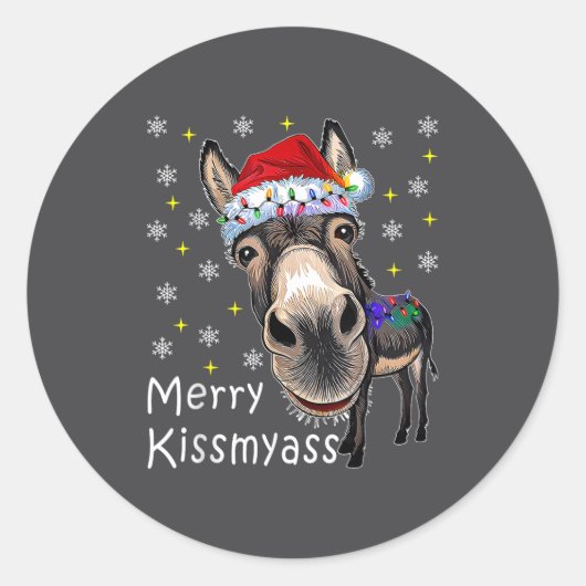 Retro Merry Christmas Light Merry Kissmy Funny Ronde Sticker (Voorkant)