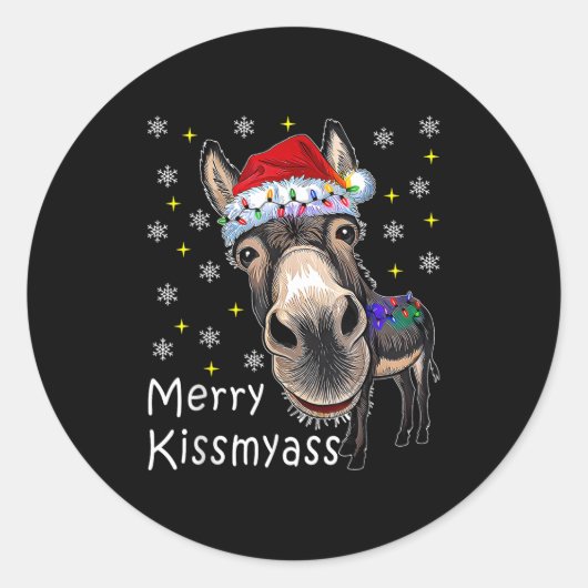 Retro Merry Christmas Light Merry Kissmy Funny  Ronde Sticker (Voorkant)