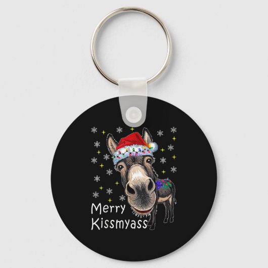 Retro Merry Christmas Light Merry Kissmy Funny  Sleutelhanger (Voorkant)