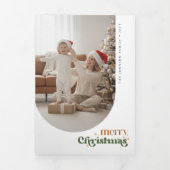 Retro Merry Christmas Photo Trifold Fold Card Drieluik Kaart (Cover)