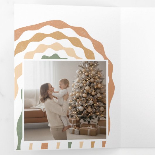Retro Merry Christmas Photo Trifold Fold Card Drieluik Kaart (Binnenzijde eerst)