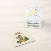 Retro Merry Christmas Pin-Up Paper Coaster Kartonnen Onderzetters (Insitu)