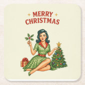 Retro Merry Christmas Pin-Up Paper Coaster Kartonnen Onderzetters (Voorkant)