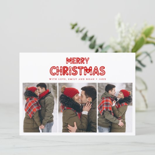 Retro Merry Christmas Red  Feestdagenkaart (Staand voorkant)