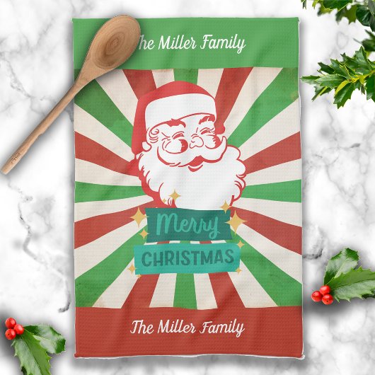 Retro Merry Christmas Santa Aangepaste naam Theedoek