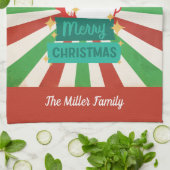 Retro Merry Christmas Santa Aangepaste naam Theedoek (Gevouwen)