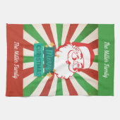 Retro Merry Christmas Santa Aangepaste naam Theedoek (Horizontaal)