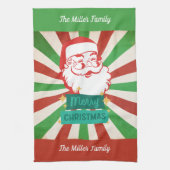 Retro Merry Christmas Santa Aangepaste naam Theedoek (Verticaal)