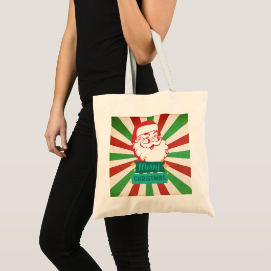 Retro  Merry Christmas Santa Aangepaste naam Tote Bag (Voorkant (product))