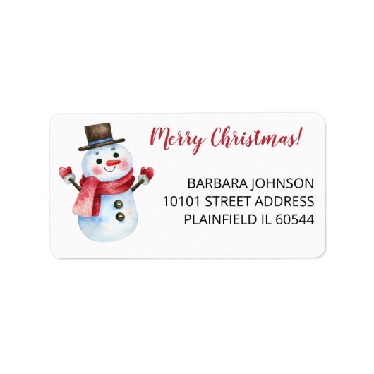 Retro Merry Christmas Sneeuwman Retourneren Naam A Etiket (Voorkant)