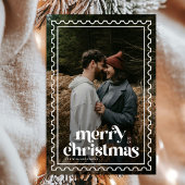 Retro Merry Christmas Stamp familie Foto Feestdagenkaart
