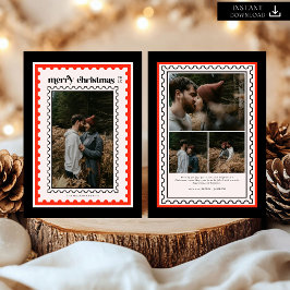 Retro Merry Christmas Stamp familie Foto Feestdagenkaart