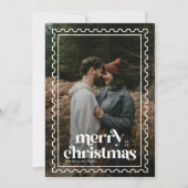 Retro Merry Christmas Stamp familie Foto Feestdagenkaart (Voorkant)
