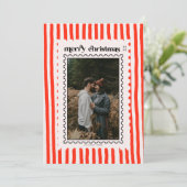 Retro Merry Christmas Stamp Stripes familie Foto Feestdagenkaart (Staand voorkant)