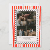 Retro Merry Christmas Stamp Stripes familie Foto Feestdagenkaart (Achterkant)