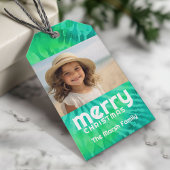 Retro Merry Christmas Stropdas-Dye Blauwgroen Foto Cadeaulabel
