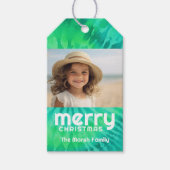 Retro Merry Christmas Stropdas-Dye Blauwgroen Foto Cadeaulabel (Voorkant)