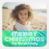 Retro Merry Christmas Stropdas-Dye Blauwgroen Foto Vierkante Sticker (Voorkant)