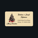Retro Merry Christmas Tree Retouradres Label<br><div class="desc">Een betoverend collectie van producten versierd met charmante kerstillustraties geïnspireerd op kunstwerken van weleer. Dit op vintage geïnspireerde retouradreslabel is ideaal om een vleugje nostalgie toe te voegen aan uw feestelijke vakantiefeesten,  groeten of cadeautjes geven. Dit item kan naar behoefte worden gepersonaliseerd met uw eigen tekst.</div>