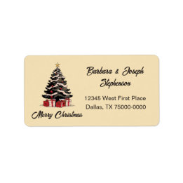 Retro Merry Christmas Tree Retouradres Label