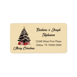 Retro Merry Christmas Tree Retouradres Label