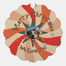 Retro Merry Christmas We Love You Pet Family Photo Ornament Kaart