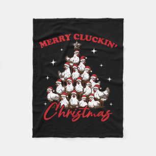 Retro Merry Cluckin Christmas Chicken Tree Boerder Fleece Deken
