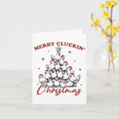 Retro Merry Cluckin Christmas Chicken Tree Boerder Kaart (Gele Bloem)
