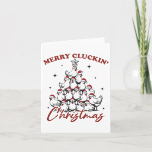 Retro Merry Cluckin Christmas Chicken Tree Boerder Kaart