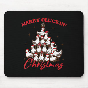 Retro Merry Cluckin Christmas Chicken Tree Boerder Muismat