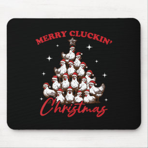 Retro Merry Cluckin Christmas Chicken Tree Boerder Muismat