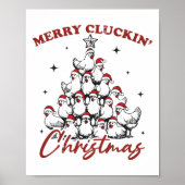 Retro Merry Cluckin Christmas Chicken Tree Boerder Poster (Voorkant)