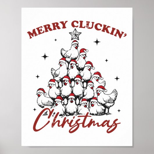 Retro Merry Cluckin Christmas Chicken Tree Boerder Poster (Voorkant)