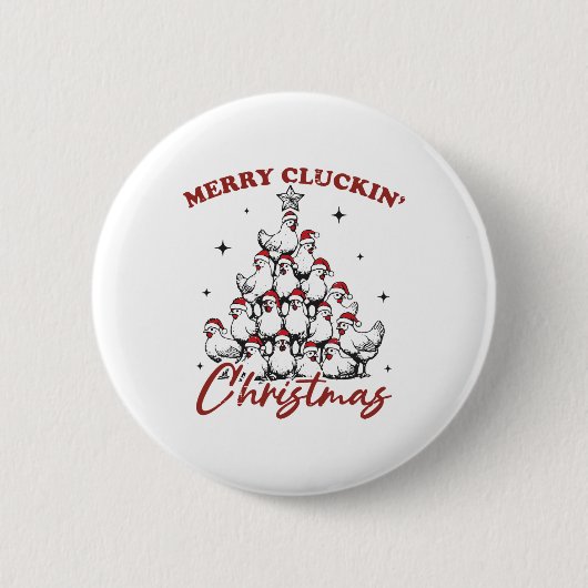 Retro Merry Cluckin Christmas Chicken Tree Boerder Ronde Button 5,7 Cm (Voorkant)