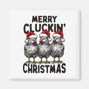 Retro Merry Cluckin' Christmas Fun Chicken Santa F Magneet