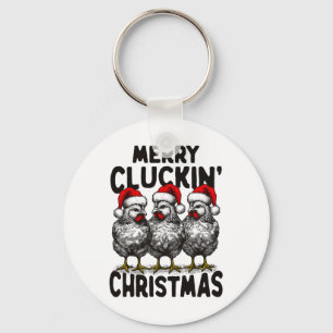 Retro Merry Cluckin' Christmas Fun Chicken Santa F Sleutelhanger